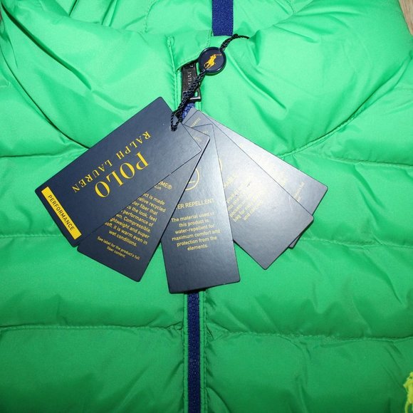 NWT POLO RALPH LAUREN MEN'S PACKABLE DOWN VEST NEON GREEN NAVY BLUE $240 - Picture 6 of 9